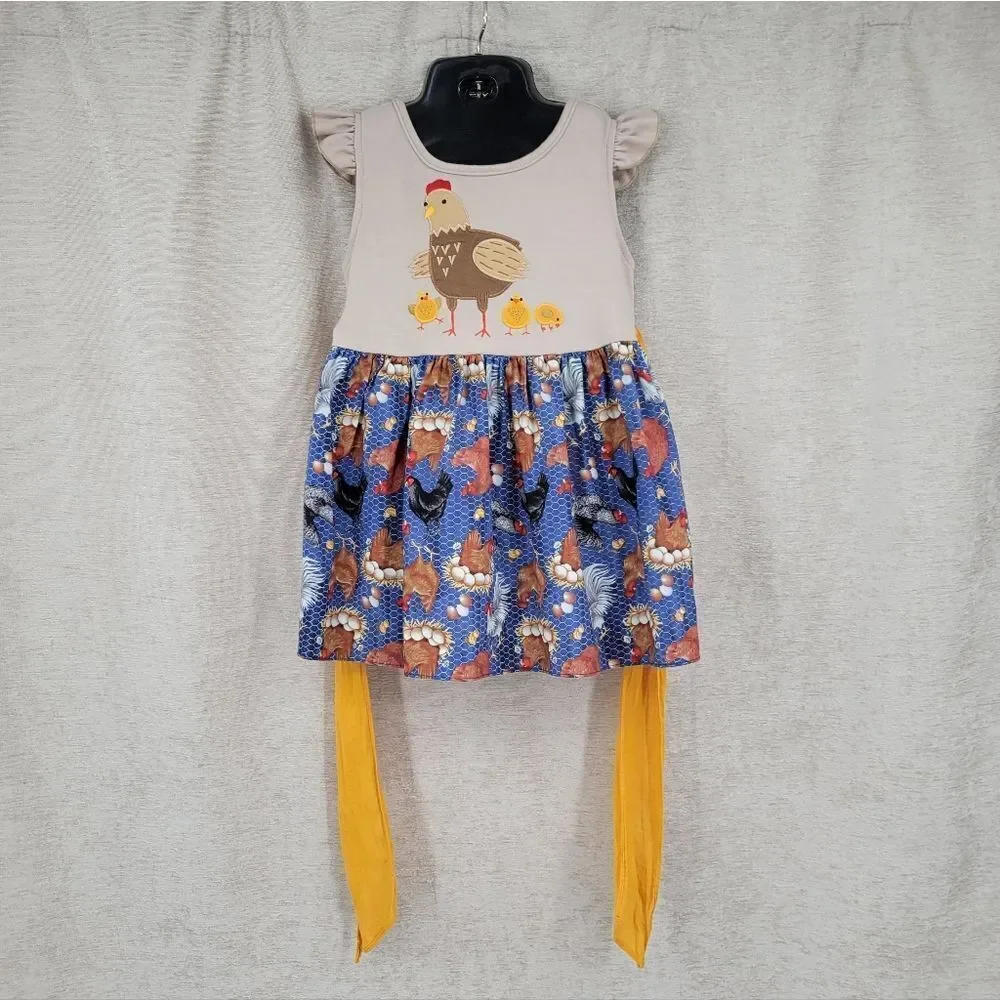 Ricrac & Ruffles Charming Chicken Print Kids Dress